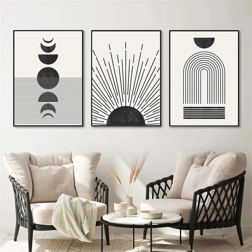 CLJKDX Abstract Geometry Lines Sun Moon Wall Art Canvas Painting Modern Nordic Poster Print Pictures For Living Room Bedroom Home Decoration-60 * 70cm*3PCS (No Frame)