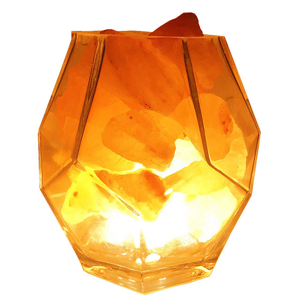 Lámpara de Sal del Himalaya, Dormitorio Lámpara de cabecera Lámpara de Mesa cálida/Conector USB Luz de Noche con Cristales de Sal Marina/con regulador de Intensidad y purificador de Aire