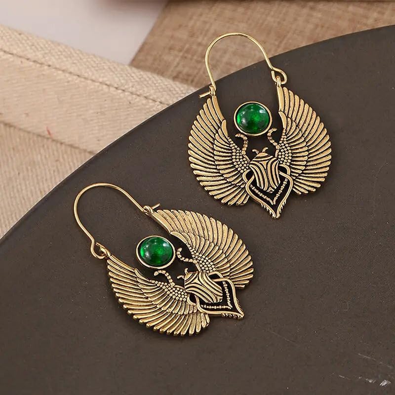Bohemian Scarab Hoop Earrings for Women – Antique Gold Plated Wing Design, Vintage Exotic Statement Jewelry Gift for Her, Birthday & Anniversary Present for Wife, Best Friend or Sister image 3