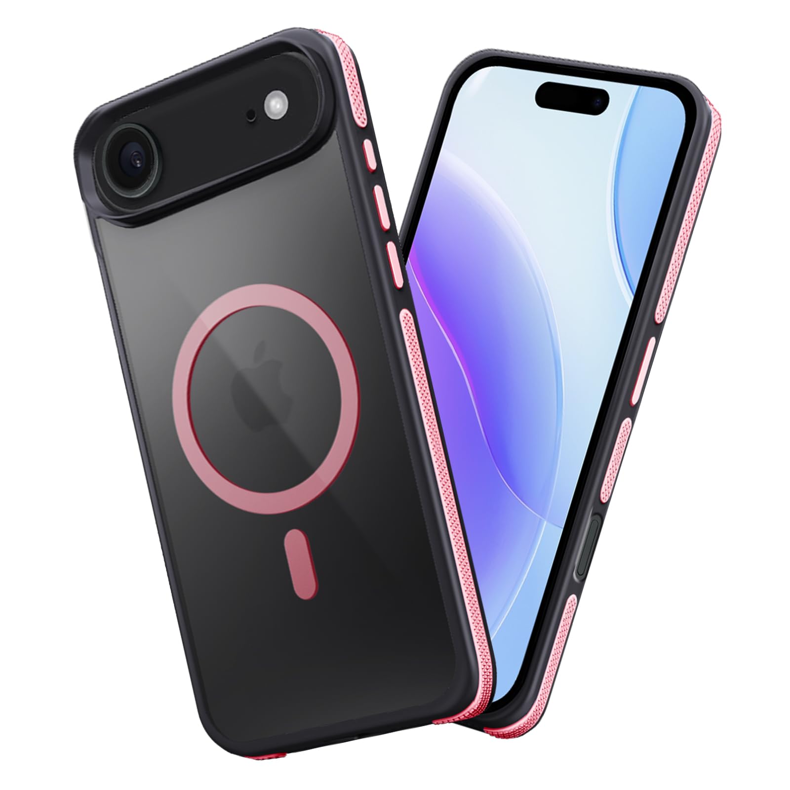 fagazzfu 対応 iPhone 17 Air ケース MagSafe対応 耐衝撃 半透明 【滑り止めと衝突防止のツーインワンエッジ】 アイフォン 17 Air スマホケース 衝撃吸収 滑り止め 傷防止の いpほね17air カバー ワイヤレス充電対応 米軍MIL規格 衝突防止ストリップフレーム レンズ保護 薄くて 人気 (ピンク)