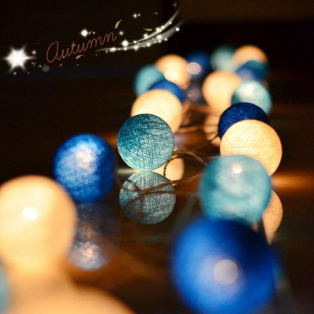 HOTUT Cotton Ball Fairy Lights, 3.3M/10.83Ft 20 LED Battery Powered String Lights, Colorful Globe Ball Fairy Lights, LED Fairy String Lights for Bedroom Wedding Party Home Christmas Decoration, Blue