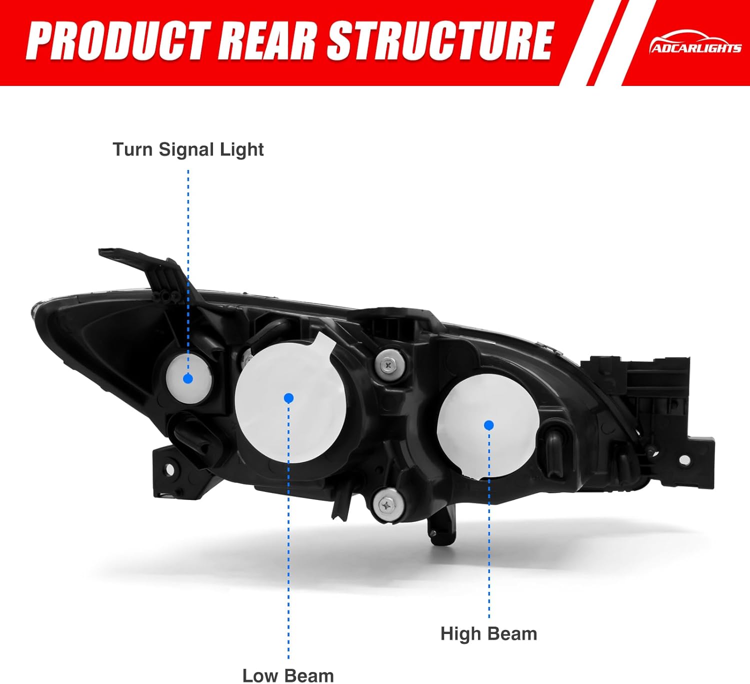 Headlight Assembly Pair for 2004-2009 Mazda 3 4DR Sedan Projector Chrome Housing Amber Reflector Left Right W/O Bulbs (Not Fit HID/Hatchback)