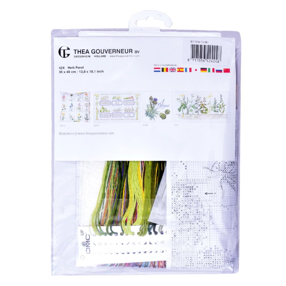 Thea Gouverneur Kit Point de Croix sur Lin Motif Herbes aromatiques Multicolore 35 x 45 cm