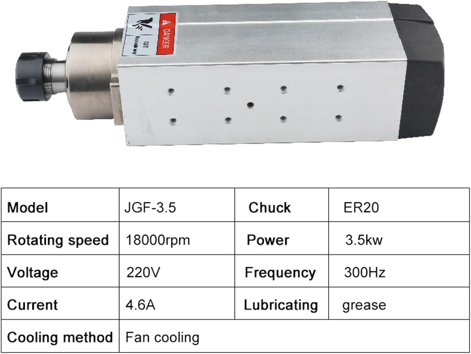 3.5KW Computerized Numerical Control Square Air-Cooled Motor ER20 Chuck 4 Bearing 220V 380V for Computerized Numerical Control Router Engraving Wood Milling Machine(3.5kw 380V)