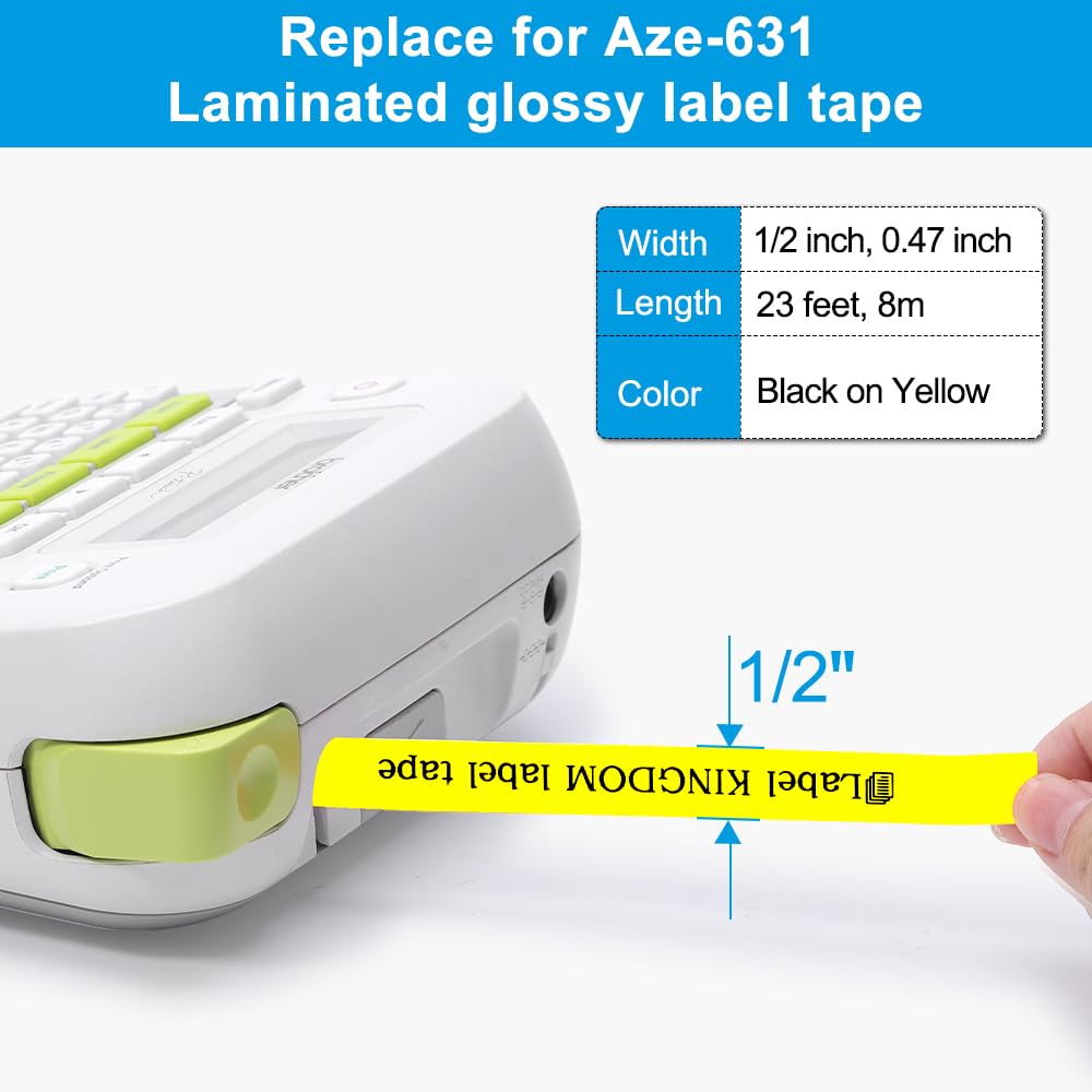 LabelKingdom TZe-631 Yellow Tape, 4-Pack, 12mm, Black on Yellow, Compatible with Brother Label Printers - Image 3