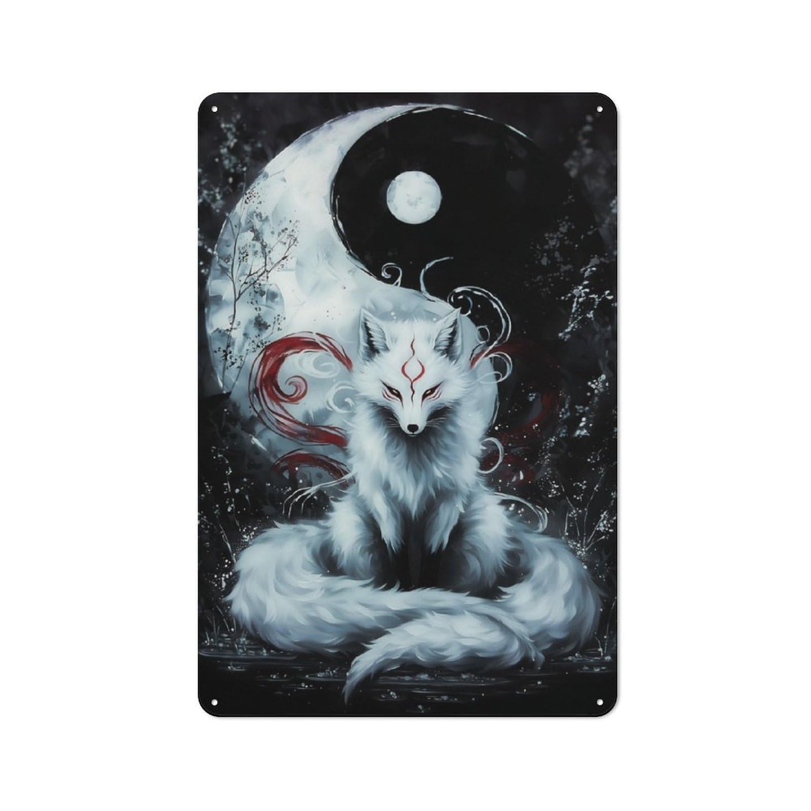 Shop Front Style Yin And Yang Kitsune Cafe Metal Sign 30x20cm, Bistro Wall Plaque for Tea Room, Shop Wall Or Breakfast Area