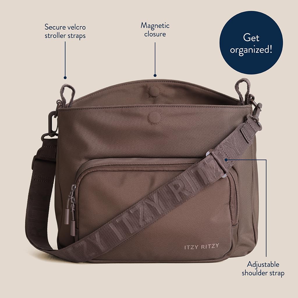Itzy Ritzy Belong Cargo Caddy for Strollers & Wagons – Convertible Stroller Organizer and Crossbody Bag With Adjustable & Removable Strap, Bottle Holders, Smart Storage Pockets & Secure Straps (Mocha)