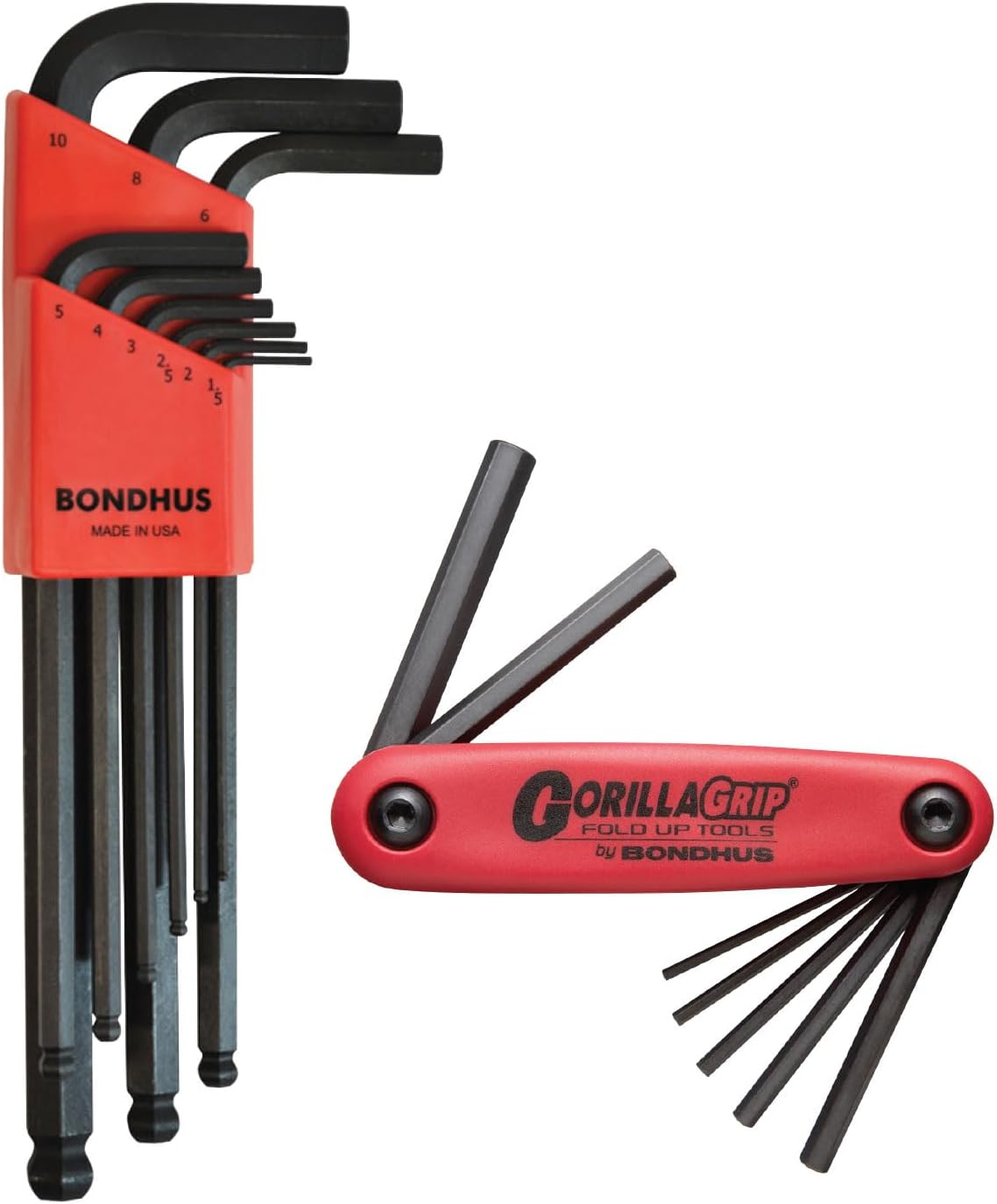 Bondhus 14187 Balldriver L-wrench Set #10999 (1.5-10mm) & GorillaGrip Hex Fold-up Set #12587 (2-8mm) Bonus Set
