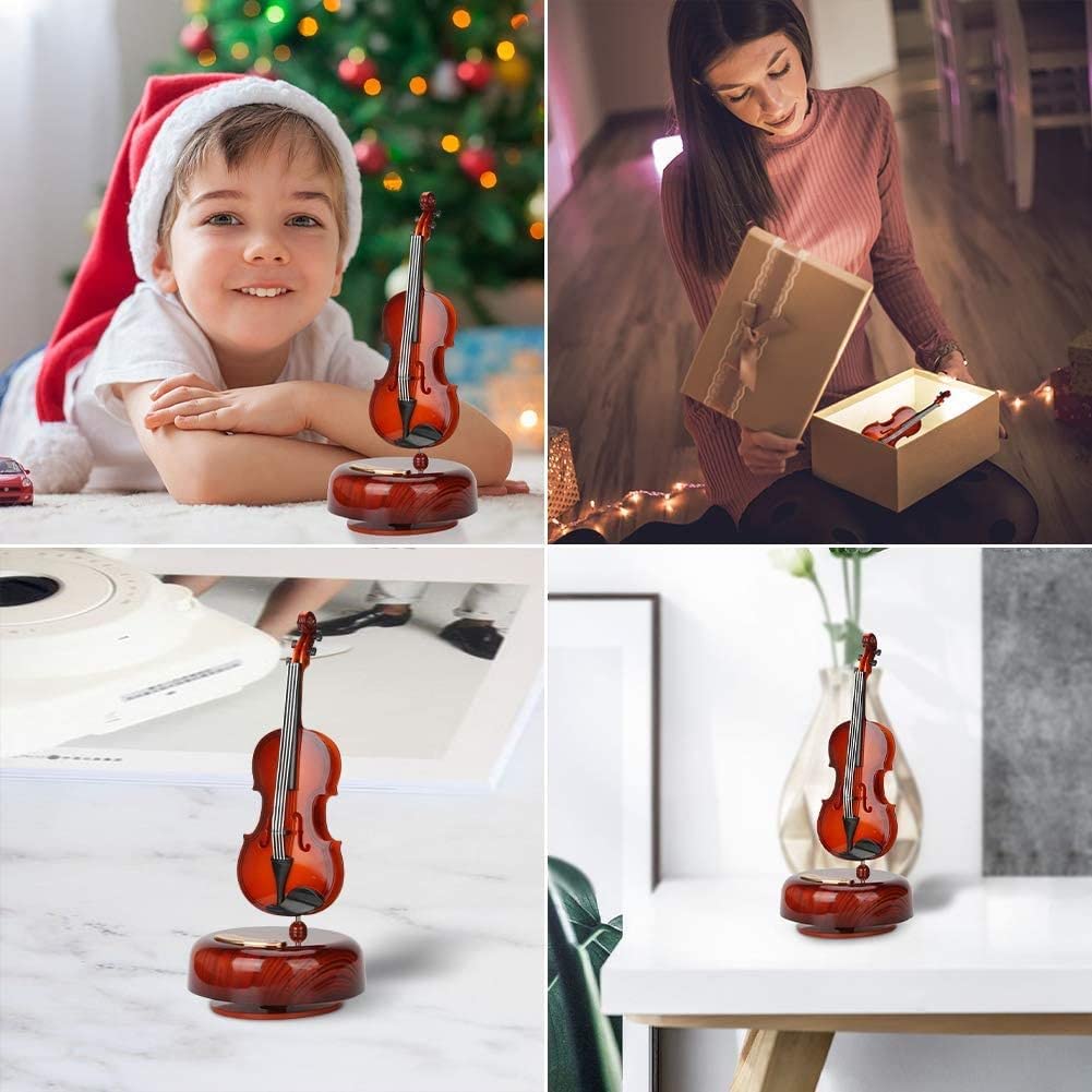 Ostin Rotating Guitar Music Box Clockwork Wood Music Box Musical Instrument Model Music Theme Artware with Delicate Gift Box 2