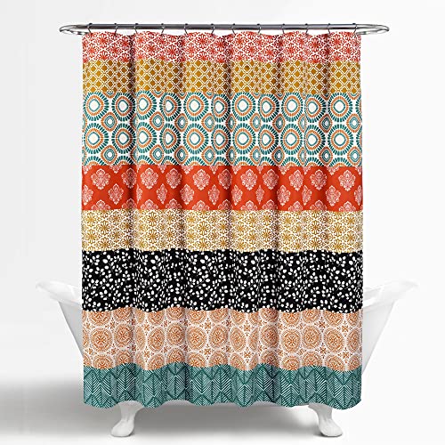 Image of Lush Decor Bohemian Stripe Shower Curtain 72 inch W x 78 inch L Turquoise & Orange - Bathroom Curtain - Extra Long Shower Curtain - Boho Decor - Fabric Shower Curtains