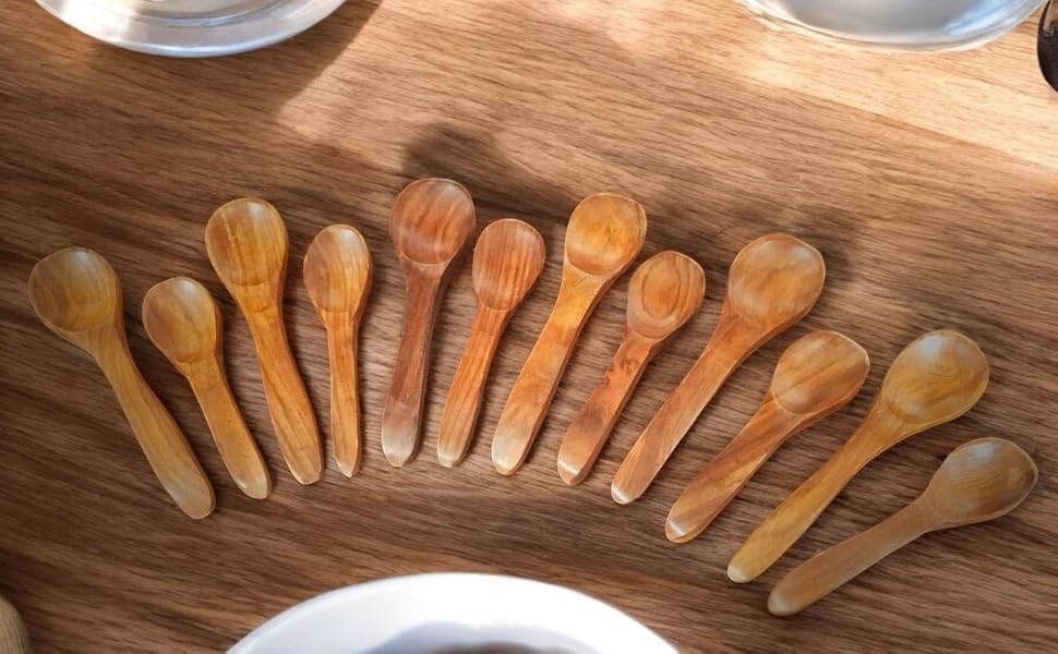 WOOD ART STORE Wooden Small Spoon Set of 12 (6 Spoons 4'' and 6 Spoons 5'') for Tea, Coffee & Sugar | Mini Spice Spoon for Masala, Honey, Jam, Pickle & Milk Powder| Wood Spoon for Kitchen & Jars 2