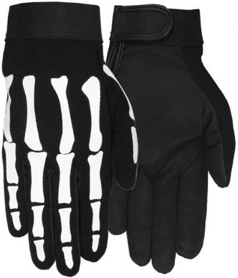 Skeleton Hand Mechanics Gloves - Heavy Duty Riding Gloves-Adjustable Velcro Wrist Closure-Durable Textile Fabric-Suede Palm for Motorcycle & Everyday Wear-Black Gloves