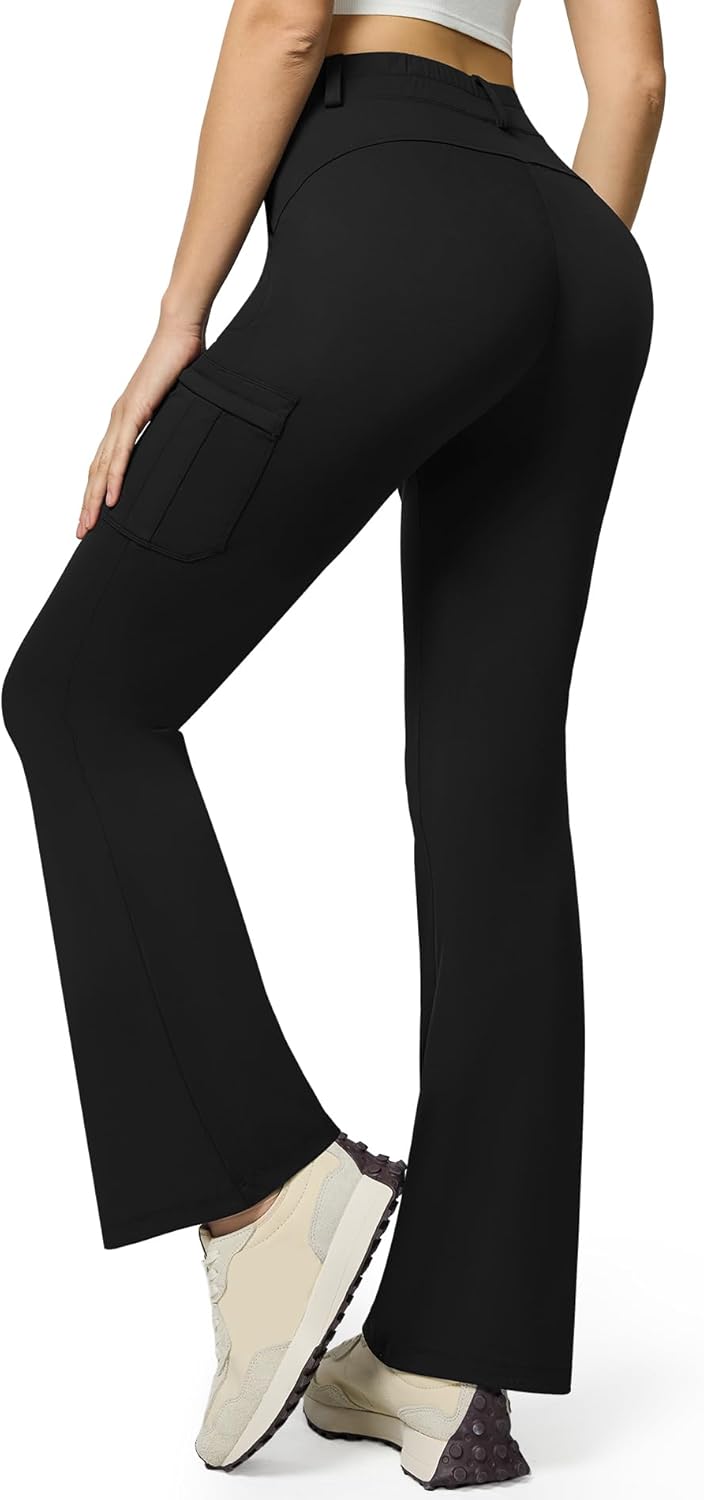 Casei Women's Stretch Cargo Pants High Waist Bootcut Flare Leggings with 6 Pockets Soft Yoga Work Pants for Business Casual - Image 2