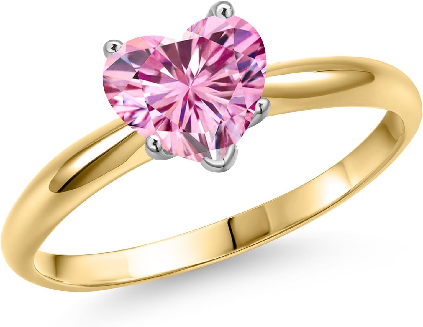Gem Stone King 6.5MM Heart Shape Gemstone Birthstone Solitaire Engagement Ring For Women in 14K Two Tone Gold | Wedding Anniversary Promise Gold Ring For Women | Available in Size 5 to 9