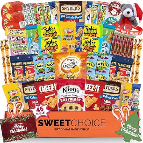 Christmas Gift Basket Care Package (45 Count) Candy Snacks Cookies Bars Chips Holiday Gift Baskets Variety Holiday Stocking Stuffer Gift Box Pack Assortment Basket Bundle Mix Of Treats College Student Cover