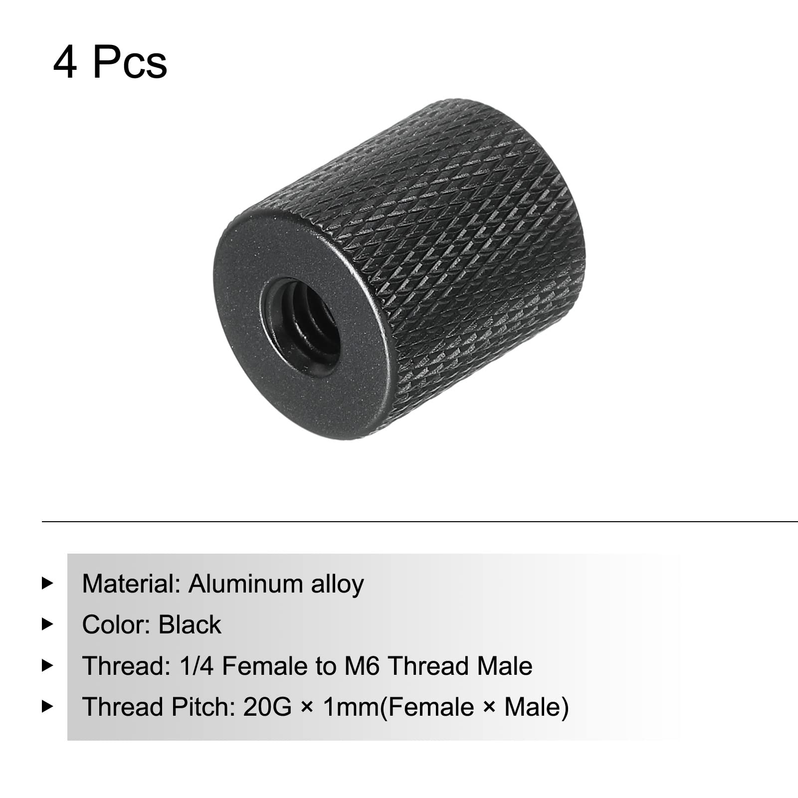 PATIKIL Adapter stojaka mikrofonowego 1/4 do M6 żeński adapter gwintu do mikrofonu statyw czarny 4-pak