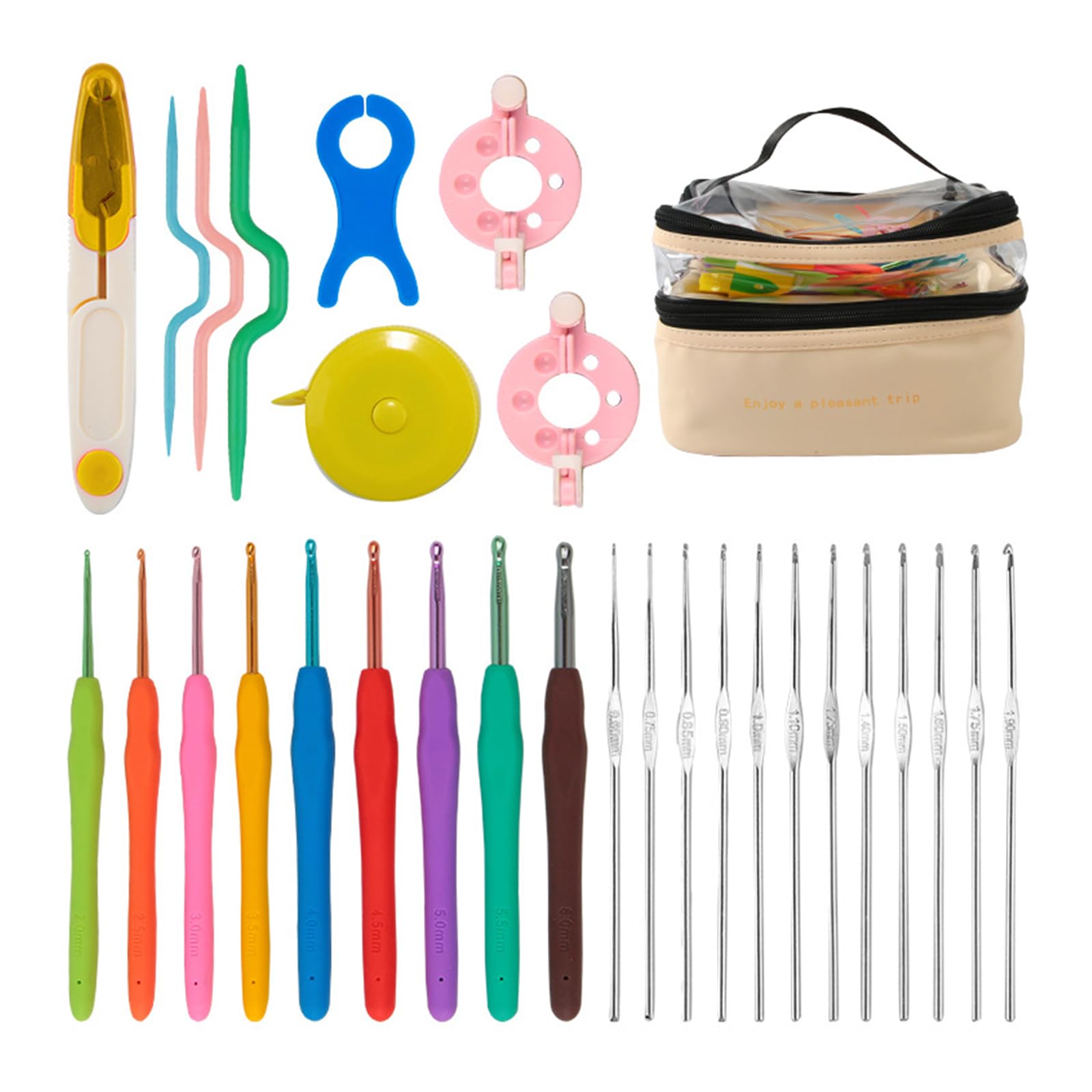 Hsioluted 58Pieces Crochet Hooks Set, Beginner Crochet Hooks Kits with Case, Ergonomic Hook Needle Weave Yarn Kits Knitting Supplies Knitting Supplies Accessories and Tools for Beginners
