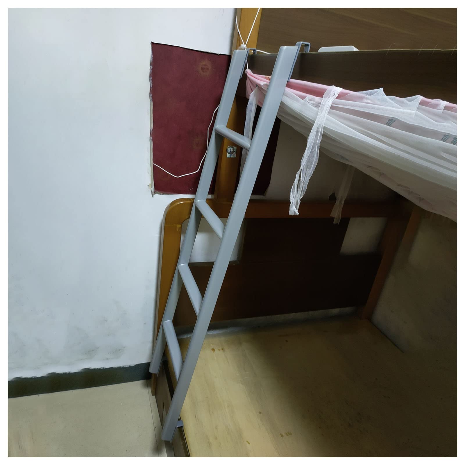 Wqpmnyg G-S Hook On Bunk Ladder For Rv Travel Trailer & Dorm Loft Bed Metal Hanging Ladder 1.4M (55.1") Tall White Gray Black Perfect For School & Home Use