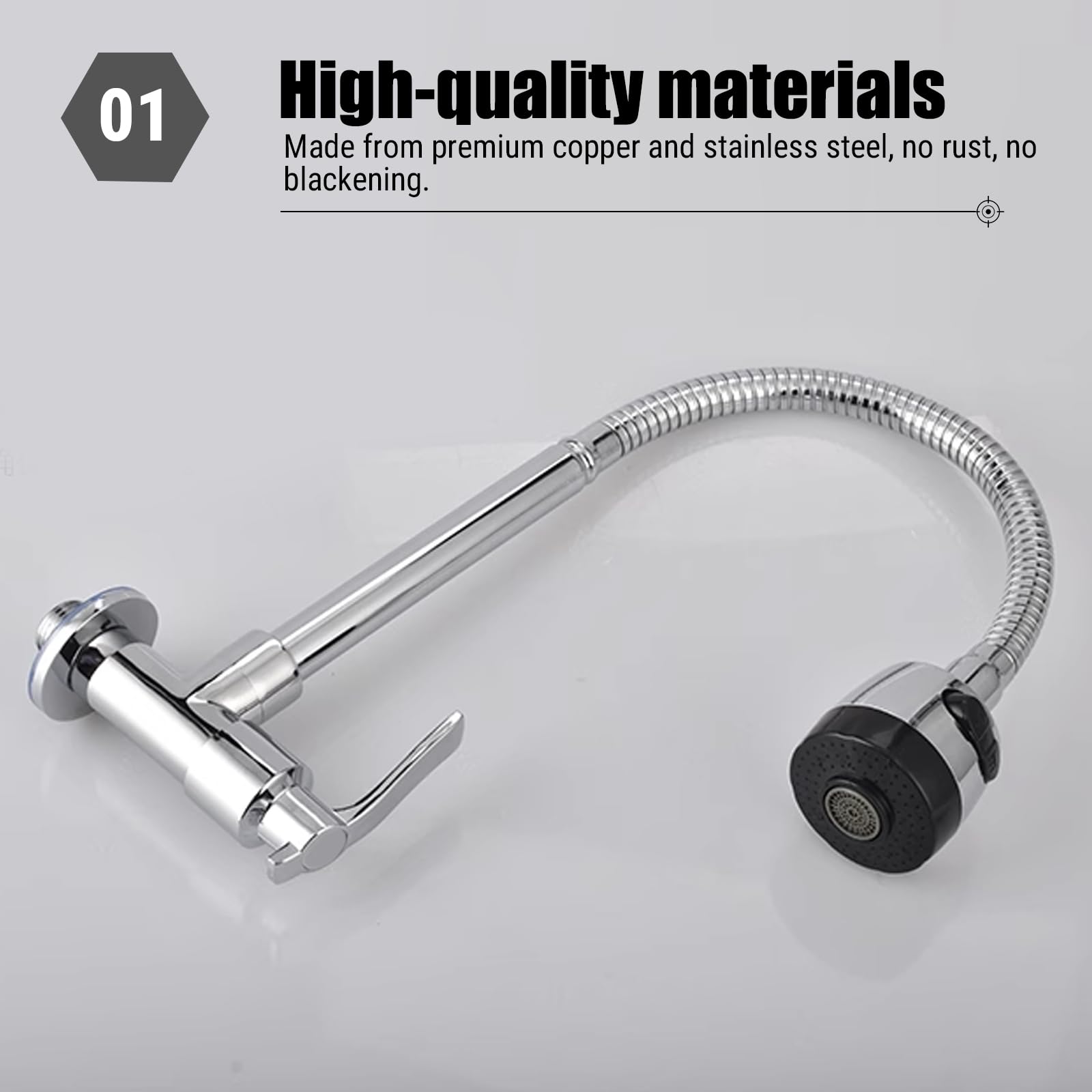 Grifo Cocina Fregadero De Pared Flexible, 360° Giratorio Grifo De Cocina Y BañO De Agua Fria Con 2 Tipos Aerosoles, Acero Inoxidable Monomando Grifo Para Fregadero De Cocina, Ahorro De Agua