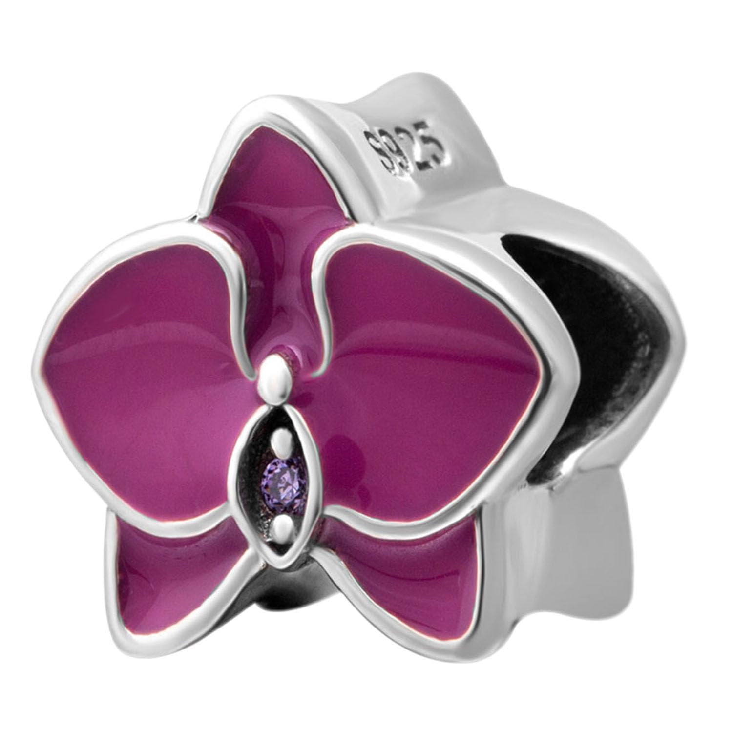 925 Sterling Silver Flower Charm Orchid Charm Love Charm Anniversary Charm ChristmasCharm for Pandora Charms Bracelet (Rose red)-image-47