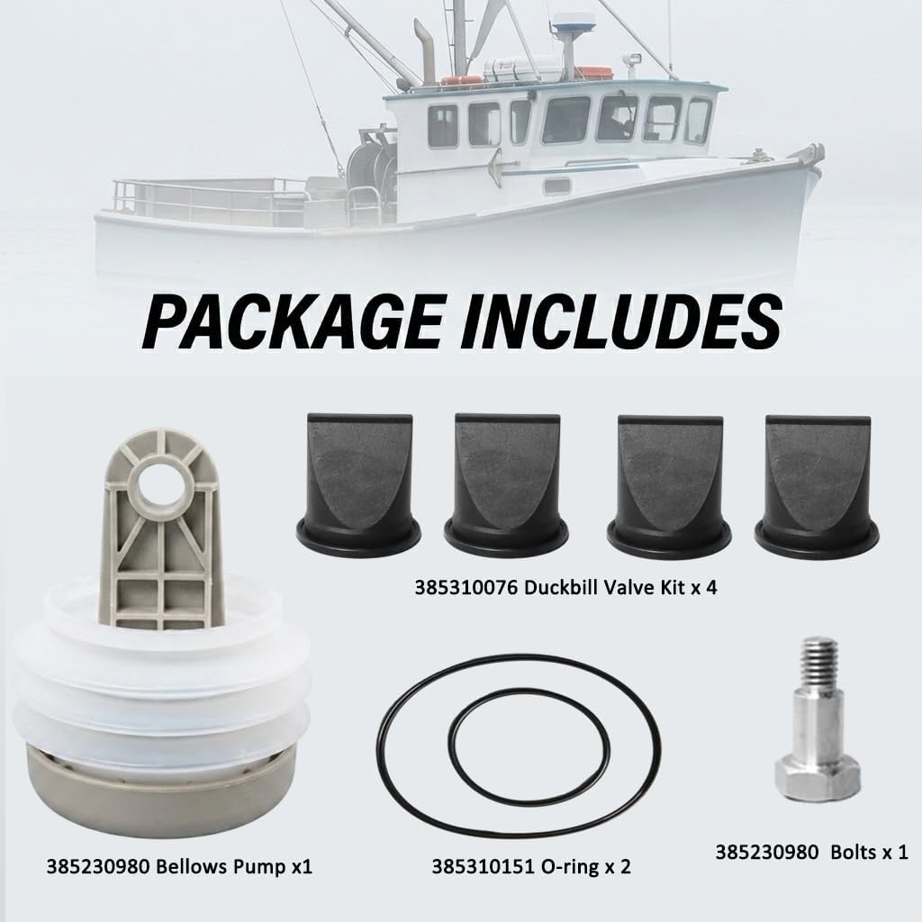 385230980 Pump Bellow Kit with 1-1/2" Duckbill Valves & O-Ring Kit, Vacuum Pump Maintenance Set Compatible with Sealand S T J Series, Essential for RV and Marine Toilet Systems