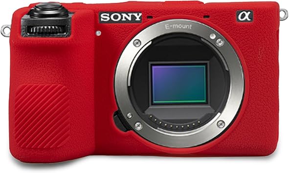 Camera Case for Sony A6700 - Protective Silicone DSLR Skin Cover, Detachable Cage, Shockproof, Dustproof Red