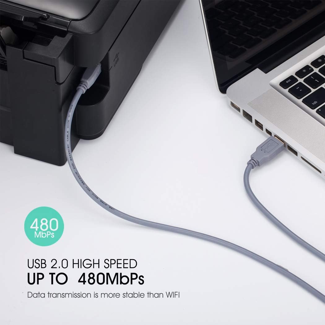 JewMod Printer Cable 20 ft, USB Printer Cable USB 2.0 Type A Male to Type B Male Printer Scanner Cable for HP, Canon, Lexmark, Epson, Dell, Xerox, Samsung etc.