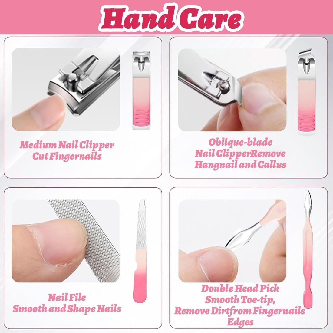 Tagliaunghie Set Professionale, 10 Pezzi kit unghie, set manicure, set unghie, kit manicur, Grooming Kit Strumenti per Manicure, Grooming con Bella Box (rosa)