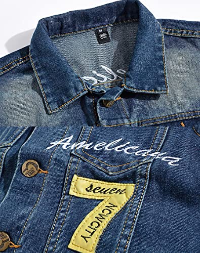 Image of ebossy Men's Ripped Distressed Denim Vest Sleeveless Button Up Jean Vest Jacket (Large, Seven-blue)