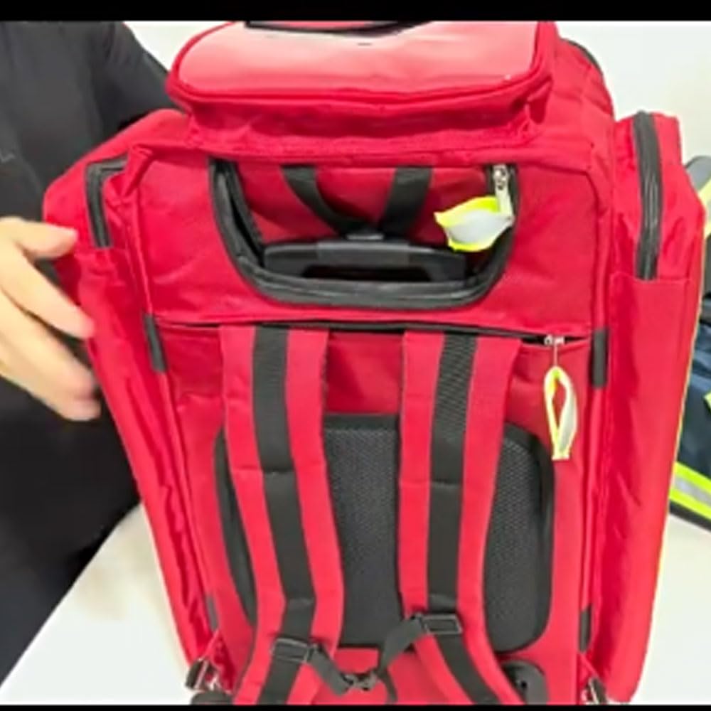 JOSBY Bolsa de Emergencia con Ruedas y Carrito Desmontable, Bolsa médica con Carrito de Gran Capacidad vacía, Bolsa de Primeros Auxilios, Bolsa de Emergencia con divisores extraíbles, para médicos