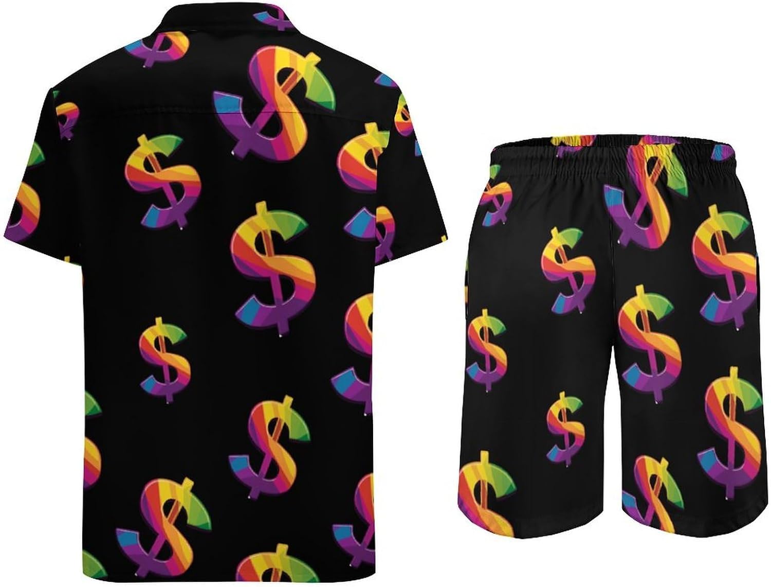 Rainbow Dollar Sign Summer Mens Vacation Outfits Beach Shirts Shorts Matching Set