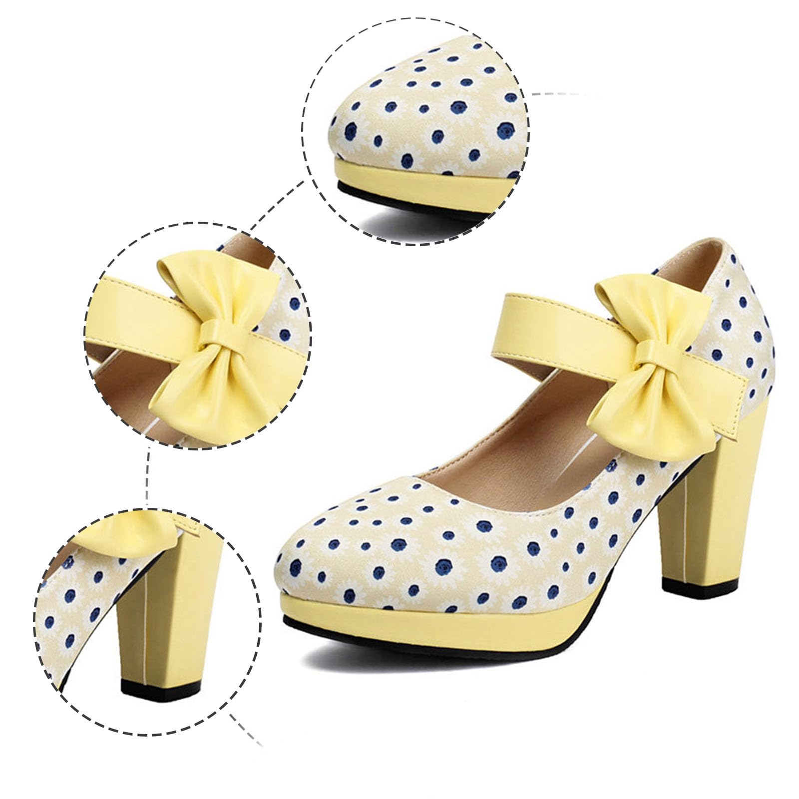 Damenschuhe mit Absatz Klobige Tanzschuhe Elegante Brautschuhe Ballerinas Blockabsatz Schnalle Polka Design