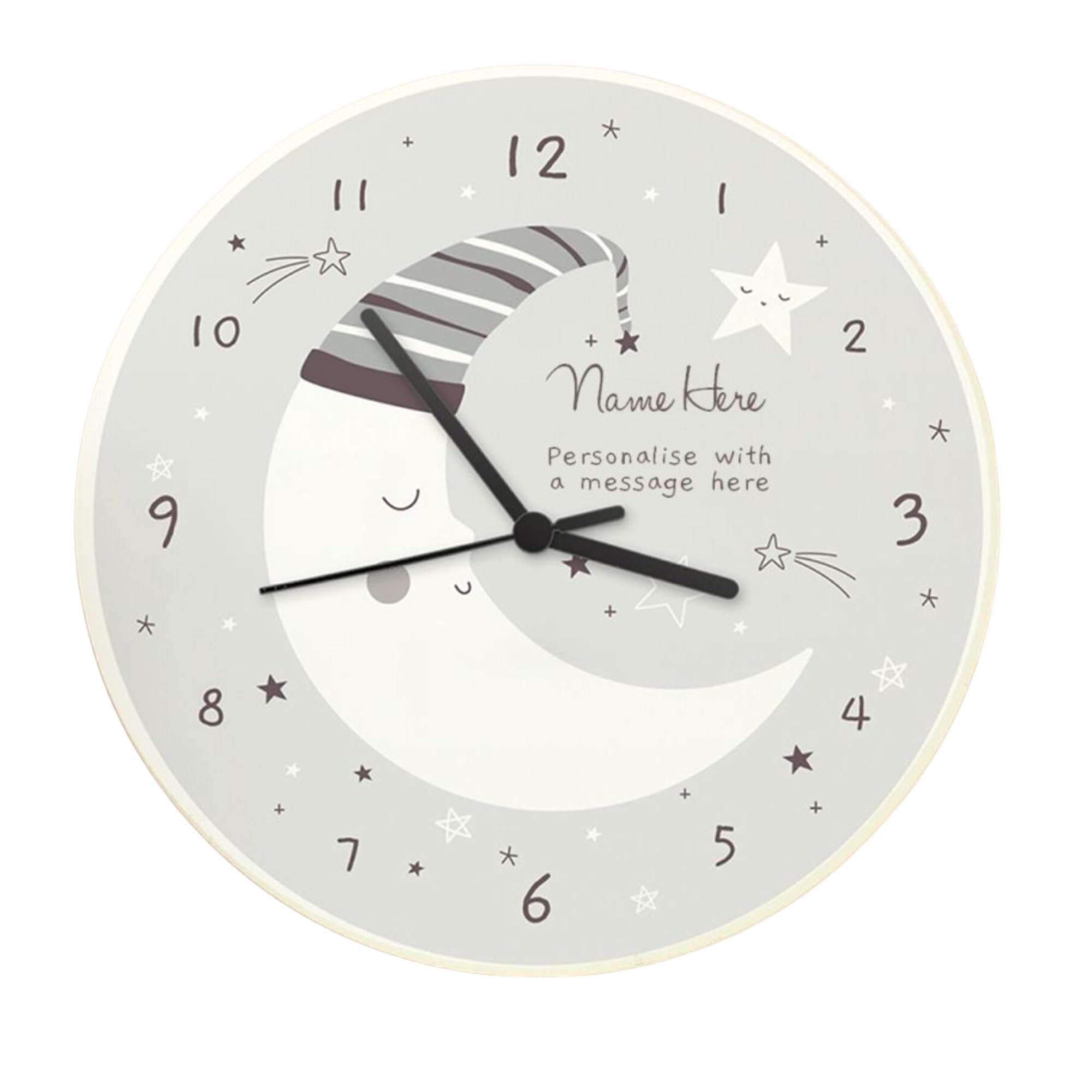 Caleli Gifts Grey Personalised Nursery Clock. Wooden Wall Clock