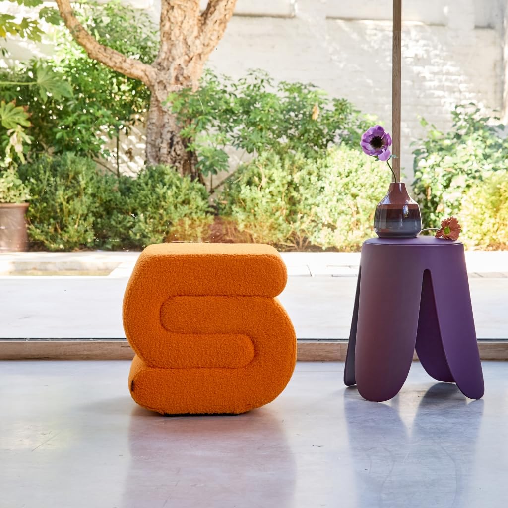 sweeek Pouf in Bouclé Arancione - 43x47x45 cm