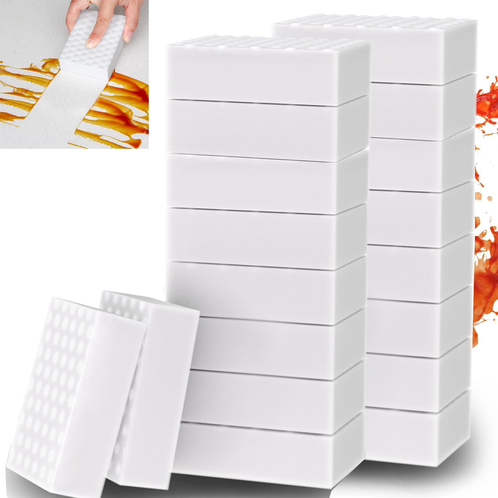Magic Sponge Eraser, 100Pack 2X Durable White Melamine Sponge Foam Pads, All-Purpose Large Kitchen Dish Cleaning Sponge Pads, Nano Scrub Non-Scratch Sponge for Household, Bathroom, Shoe Cleaner