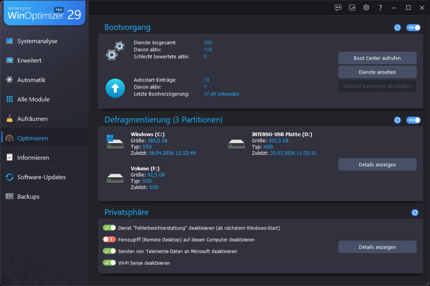 Ashampoo WinOptimizer Pro 29 – Premium PC-Tuning Software für schnelleres, sicheres und optimiertes Windows | 1 Gerät | 1 Benutzer | Aktivierungscode per Product Key Card