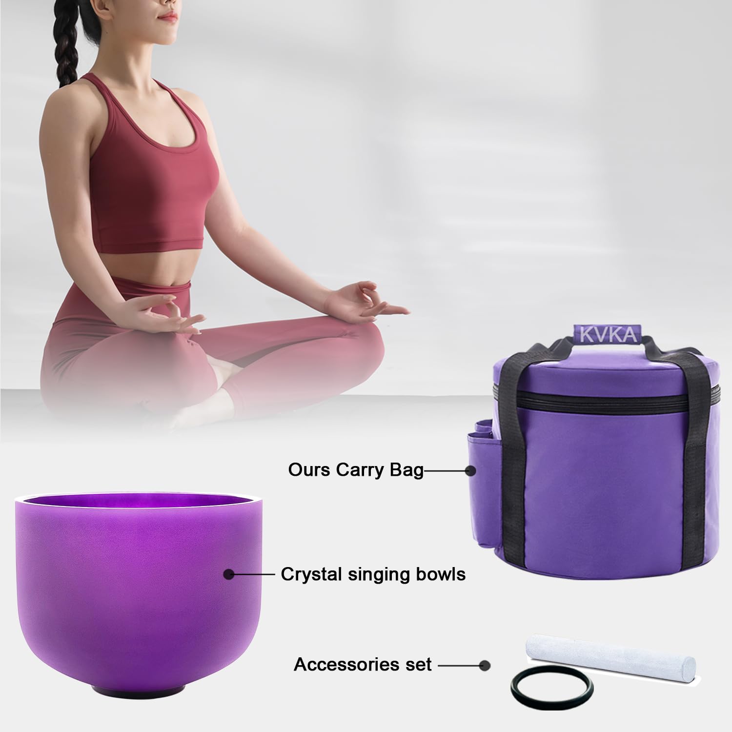 KVKA Misa dźwiękowa 20 cm, 432 Hz B Note 8 cali, fioletowa misa dźwiękowa czakra, do jogi, medytacji, zdrowia, relaksu, redukcji stresu, z torbą do przenoszenia