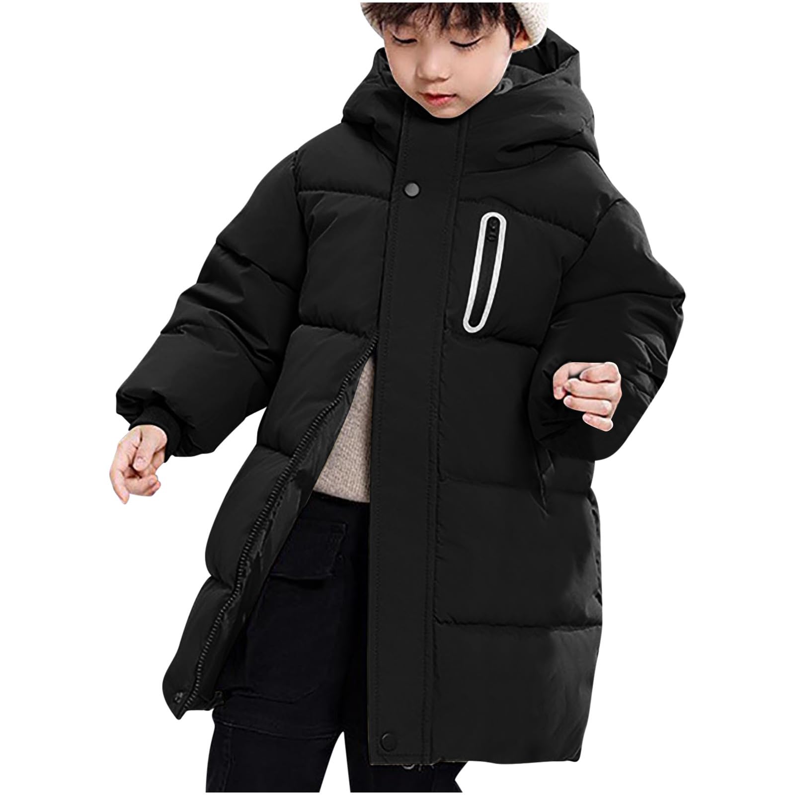 duxyoz Manteau d'hiver matelassé avec capuche pour enfants garçons et filles - Combinaison de neige chaude et isolante - Parka thermique à capuche - Veste de ski en coton épais - 4 à 14 ans