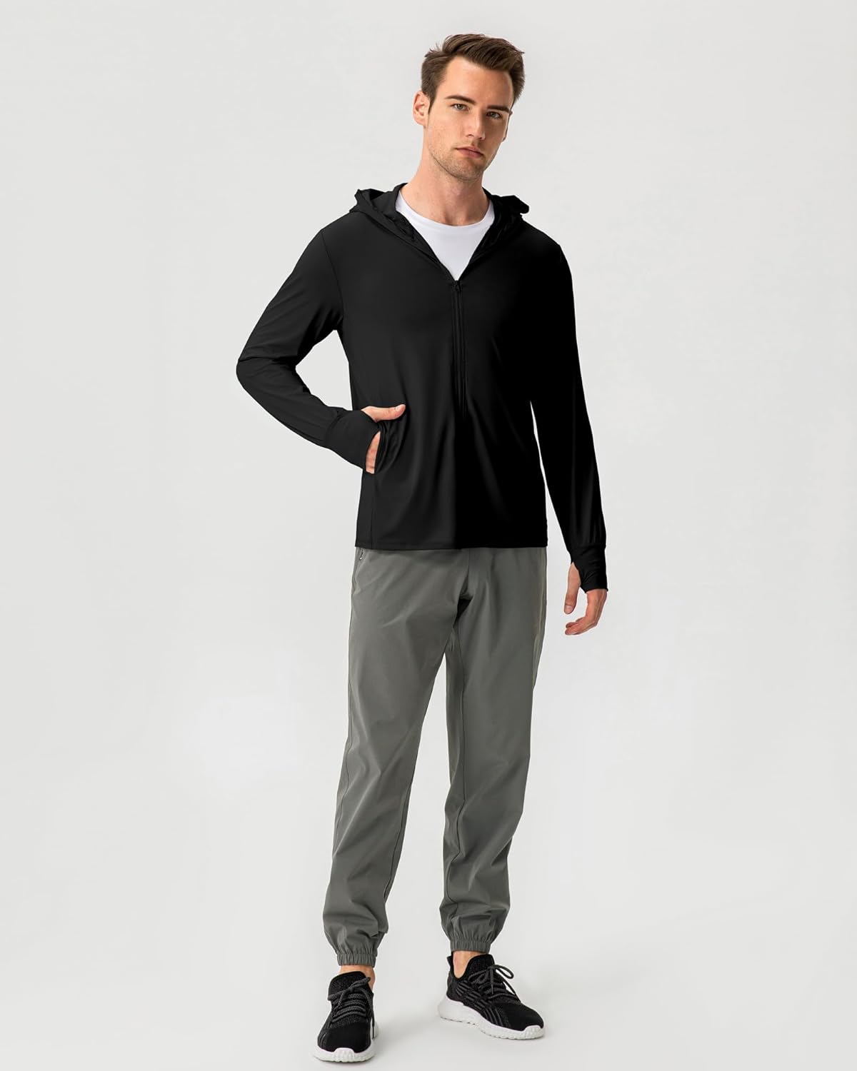 Locachy Men's UPF 50+ Sun Protection Jacket Hooded Lightweight Full Zip Long Sleeve Cooling Hiking Fishing Performance Shirts - Image 7