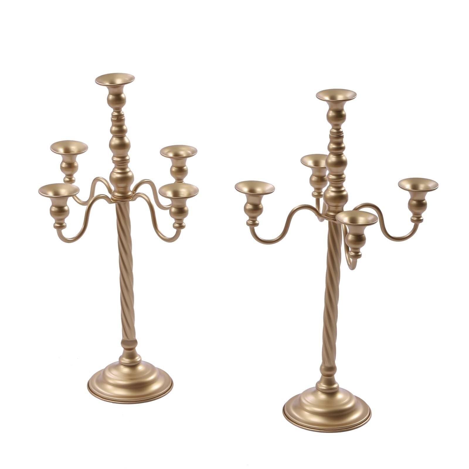 VZXATYOP Confezione da 2 candelabri Dorati Alti 21 Pollici a 5 Bracci Splendidi candelieri Affusolati for centrotavola di Nozze ricevimenti e Feste