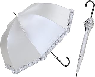 フリル 長傘 ジャンプ 日傘 晴雨兼用 55cm 遮光 UVカット コーディング加工 グラスファイバー骨 LIEBEN-1415 (シルバー)