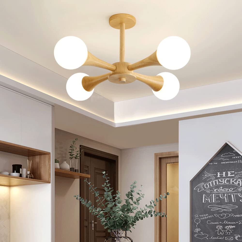 Żyrandol sufitowy LED do kuchni, drewniany, montowany na powierzchni, nowoczesny Sputnik, lampa Magic Bean Molecule do sypialni, salonu, domu w stylu rustykalnym