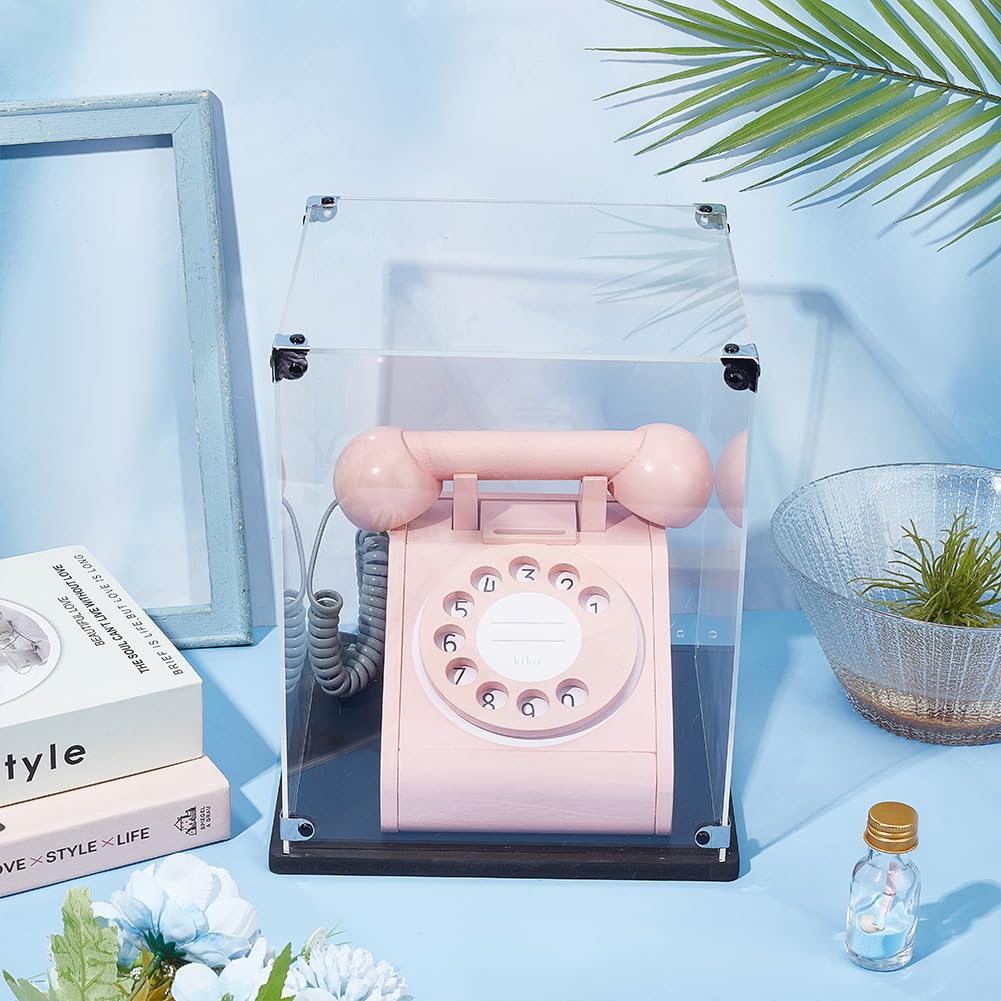 FINGERINSPIRE Vitrine En Acrylique Transparent Avec Base Noire Et 4 Pcs Anneaux En Caoutchouc Cube De 26X26X25cm Boîte En Acrylique Transparent à