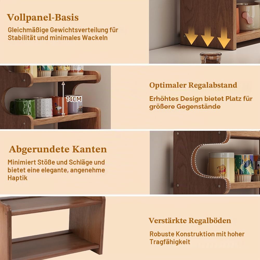 3-Stufig Tassenregal, Bambus Tassenhalter Für Kaffeetassen& Tassen, Stabiler 4-Füßiger Stehendes Küchenregal Für Küche Esszimmer Kaffeebar Matcha Station (MDF)