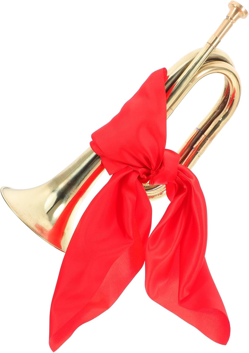 Toddmomy Bugle Trumpet Military Style Brass Bugle with Red Scarf, Beginner Music Instrument for Band and Orchestra, Gold Metal Wind Instrument for Teens and Beginners
