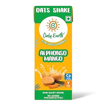 Only Earth Alphonso Mango Oats Shake|Plant-based | Lactose-free | No Added Preservatives, Colors | Cholesterol-free | Guilt-free | With Calcium, Vitamin D, B1, B2 and B12 | 165ML - image, photos
