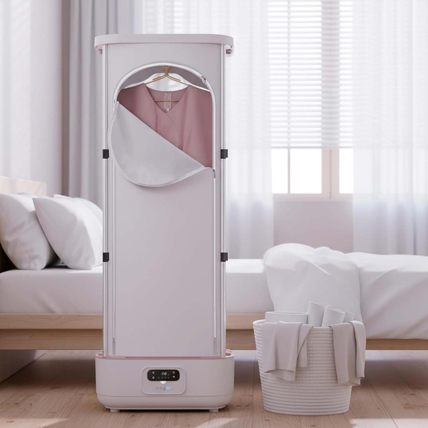 900W Intelligent Steam Cabinet & Dryer - Professional Garment Care System with Remote Control, Built-in Fragrance Box, Compact & Foldable Design for Effortless Clothing Refreshing.