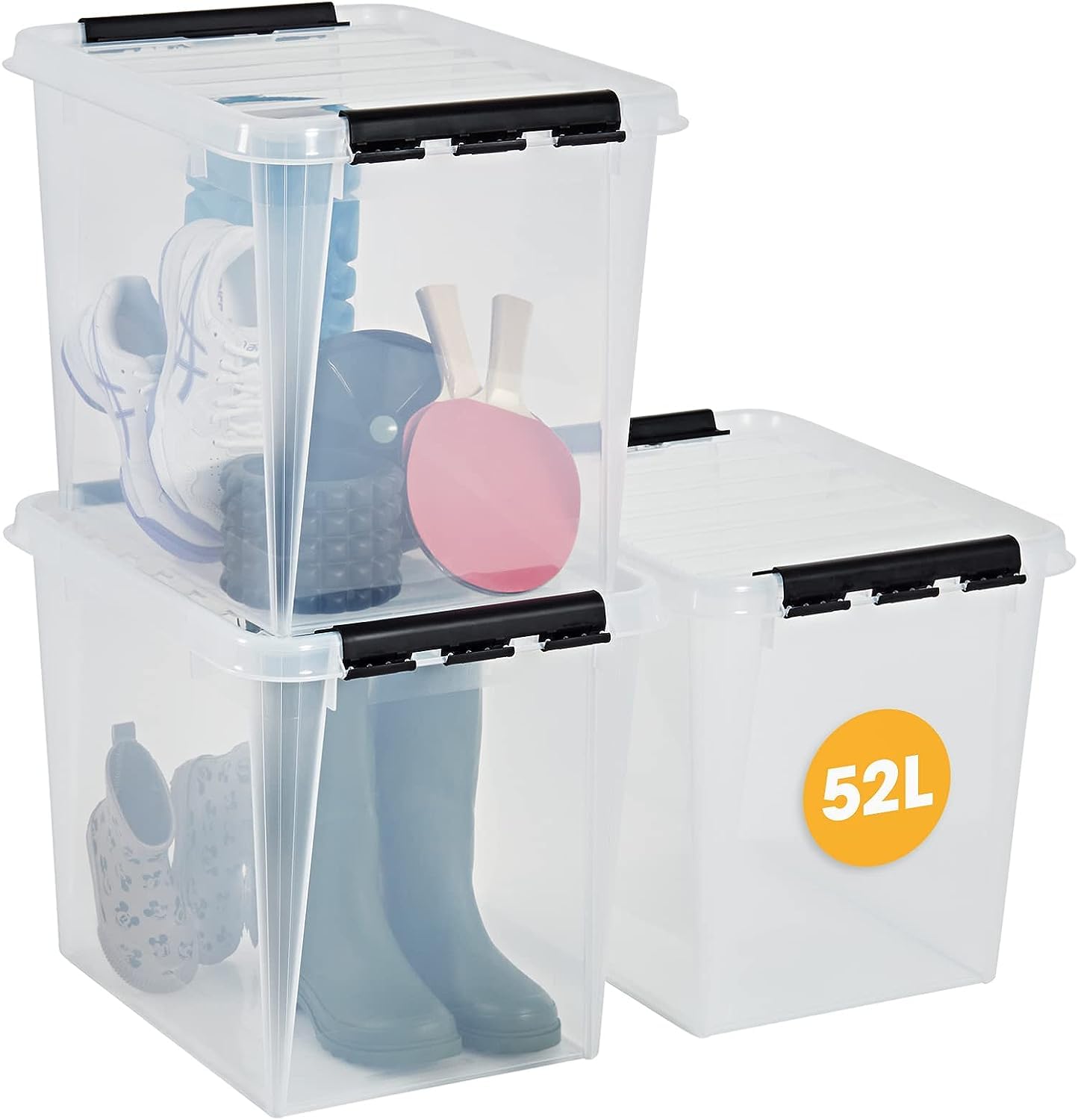 SmartStore opbergboxen 31l (3 stuks), verstevigd, transparant, 10 jaar garantie, geschikt voor levensmiddelen, clipsluiting, stapel- en nestbaar, BPA-vrij l50 x b39 x h26cm