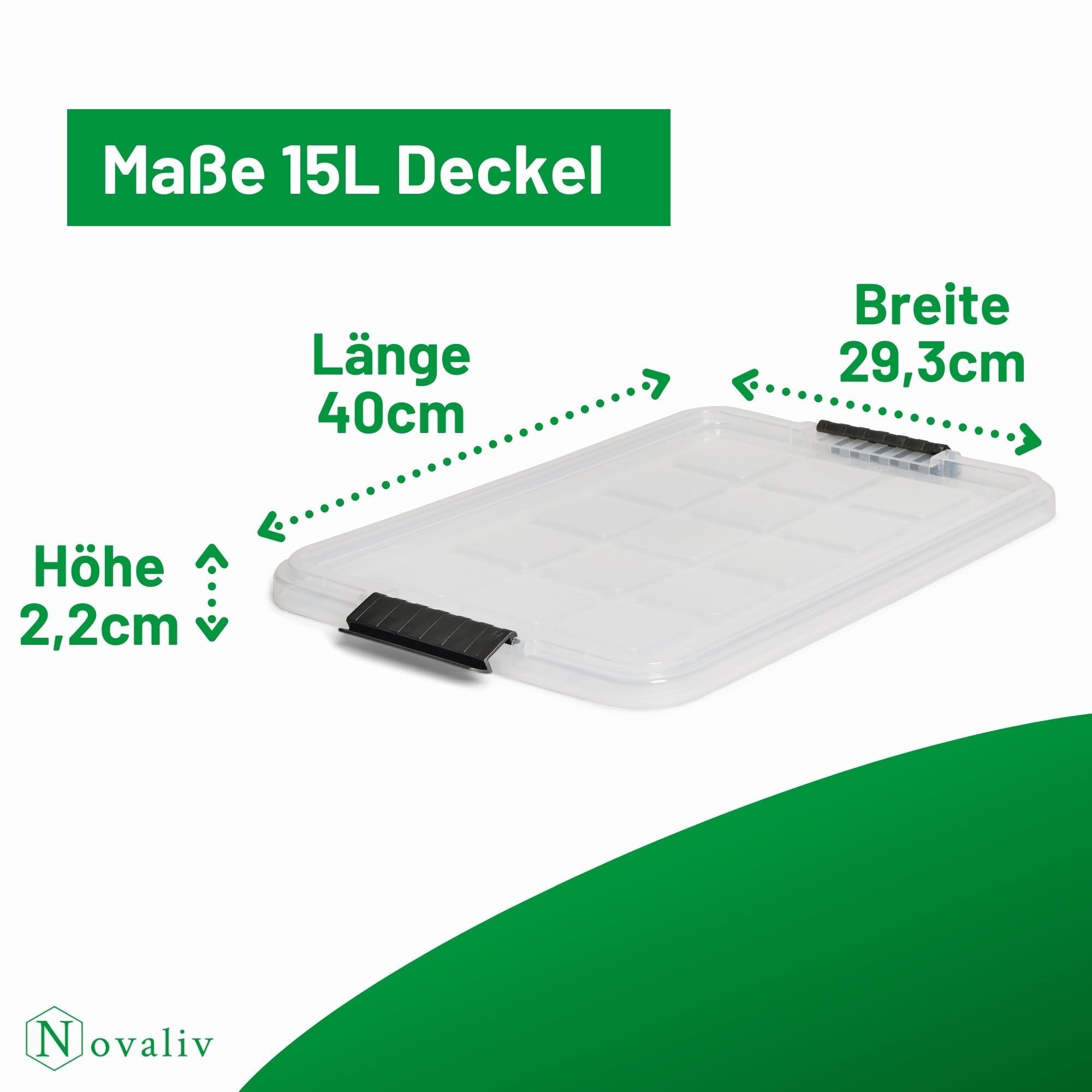 Novaliv Lot de 5 couvercles de rechange de 15 litres avec fermeture à clip 41 x 29 cm, transparents