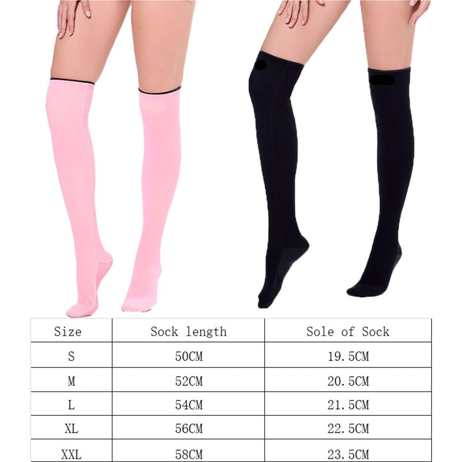 Neoprensocken Eisbaden Lange Tauchsocken for Damen, 2 mm Neopren, warmhaltend, geeignet for Freitauchen und Schnorcheln, oberhalb des Knies, in Rosa, Weiß und Schwarz, for Schwimmen